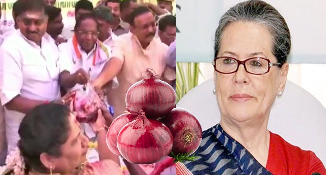 gifted 1 kg of onion each party workers, on the occasion Sonia Gandhi's birthday